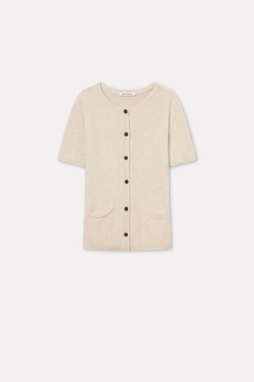 Mark Kenly Domino Tan 25AW 象牙白/深灰色KOVA牦牛毛中袖开衫 商品图3