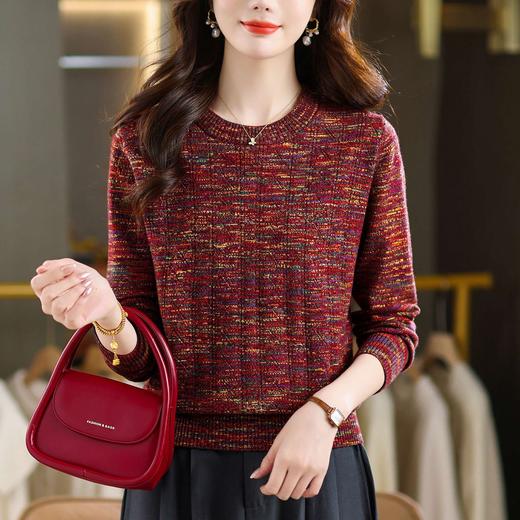 CC紫色圆领针织衫女春秋2025年气质款长袖打底套头宽松显瘦通勤毛衣 商品图2