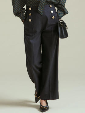 23区日系春季通勤羊毛混纺半松紧腰直筒长裤休闲阔腿裤商场同款