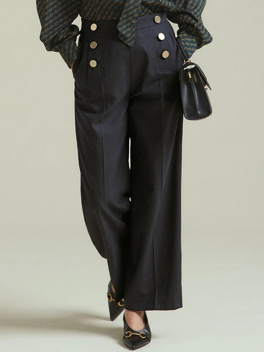 23区日系春季通勤羊毛混纺半松紧腰直筒长裤休闲阔腿裤商场同款 商品图0