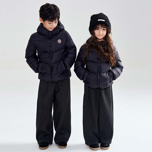 笛莎Deesha 2025冬季女童时尚休闲人字纹加绒弯刀裤廓形长裤 商品图3