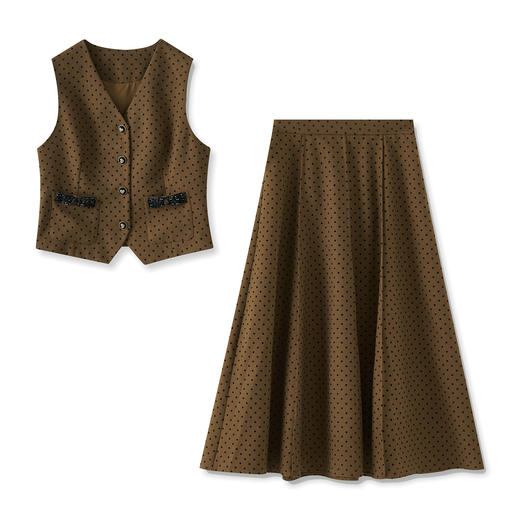 「高货wl」全新升级【铂金会员413/天猫559/差价146】(99053)洛诗琳2025秋季轻奢植绒钉珠马甲高腰大摆半身裙两件套 商品图4