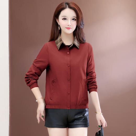 QYM 79C2528-Y时尚衬衣格子领外套单排扣开衩休闲上衣 商品图1