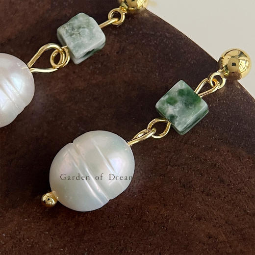 【水墨曦月·珍珠耳环】敦煌小众国风原创手作新中式淡水珍珠耳环 文艺古风天然石耳钉气质优雅耳饰 商品图2