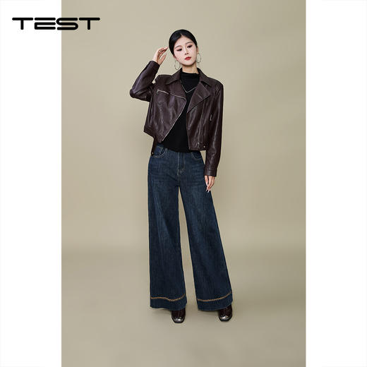 秋上新修身显瘦翻领机车风短款皮衣外套2253012 商品图1