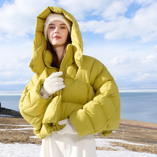 三彩2025冬季新款易打理连帽羽绒服设计感蝙蝠袖90白鸭绒短款M 商品图1