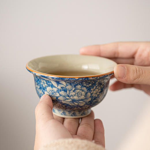 「汝窑繁花茶杯！礼盒装」主人杯单杯青花茶盏个人专用功夫茶杯陶瓷品茗杯餐饮用具 商品图3