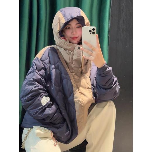 THE NORTH FACE 22ss Logo刺绣隐藏式拉链拼色保暖休闲连帽羽绒服 商品图5