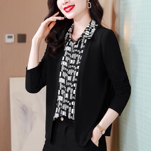 KQL长袖针织拼接衬衫女春秋新款假两件时尚洋气气质大码上衣妈妈衬衣 商品图1