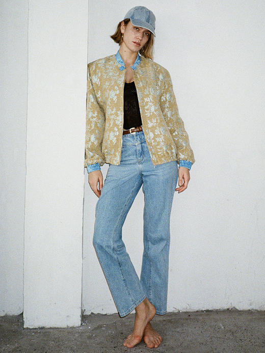 TR她热 流光映像 卡其色撞蓝色廓形新中式复古宽松休闲夹克外套 商品图1