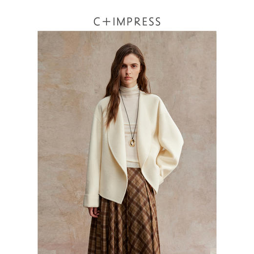 C+IMPRESS/西嘉骆驼绒绵羊毛 时髦松弛感宽松短款双面呢大衣外套 商品图0