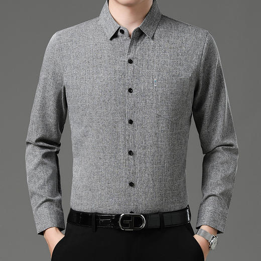 秋季长袖衬衣男士中年商务休闲真口袋棉麻爸爸男装衬衫 商品图0