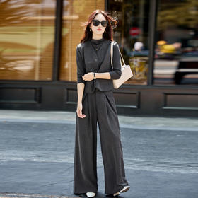 HR YKSL792款立领打底衫+马甲+长裤气质职业套装套裤