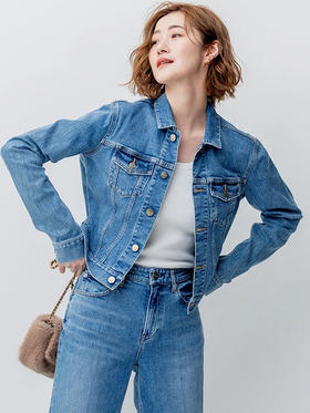 23区日系春季通勤宽松牌棉混纺水洗做旧短牛仔服外套上衣商场同款