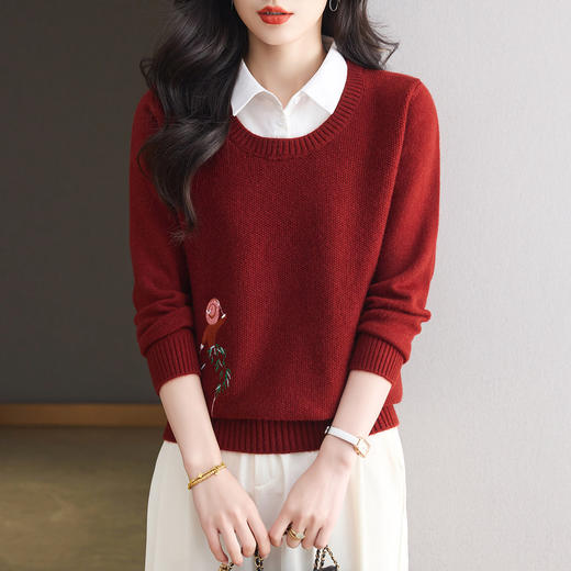 CC衬衫领假两件长袖t恤女装2025新款秋季打底衫女内搭洋气针织上衣 商品图3