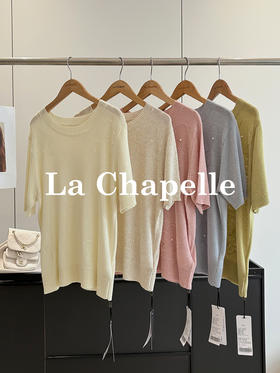 会员福利【莱赛尔+亚麻】拉夏贝尔/La Chapelle圆领短袖提花精致优雅亚麻针织衫女短袖T恤宽松打底衫