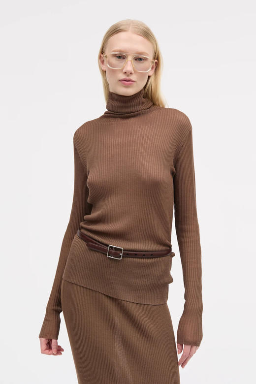 Mark Kenly Domino Tan 25AW 褐灰色KOSSY高领修身天丝打底衫 商品图2