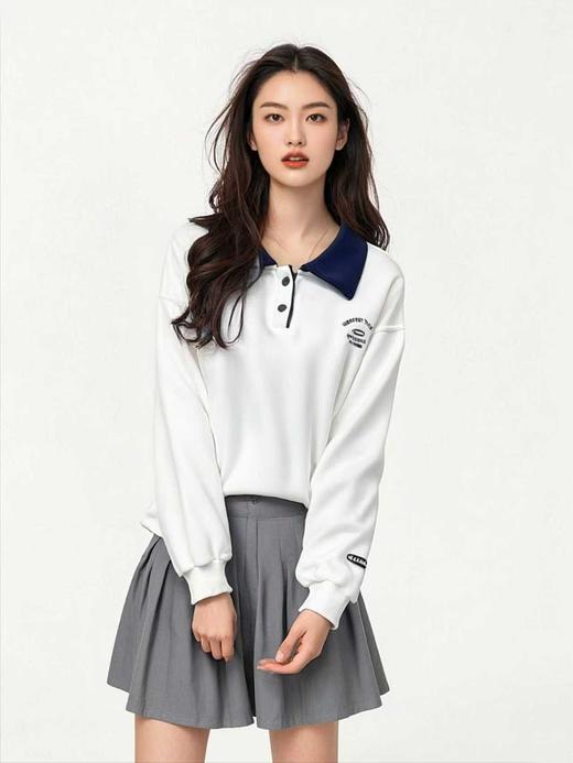 【工艺系列卫衣】刺绣款～95%棉翻领拼色领绣标刺绣卫衣-喜出 商品图2