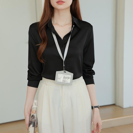 KQL2025新率性简约高级感白色缎面衬衫女职业面试衬衣设计感小众上衣 商品图2