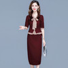 QYM 99H223-Y时尚假两件包臀裙围巾领蝴蝶结长袖裙 商品缩略图1