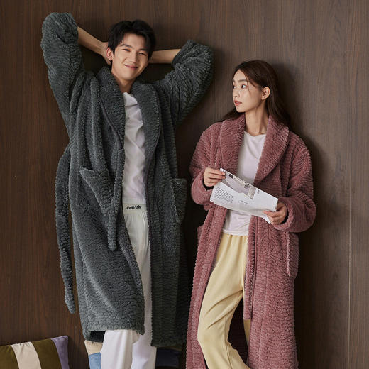 芬腾睡袍情侣新款秋冬珊瑚绒女款加绒加厚中长款男士外穿浴袍晨袍 商品图0
