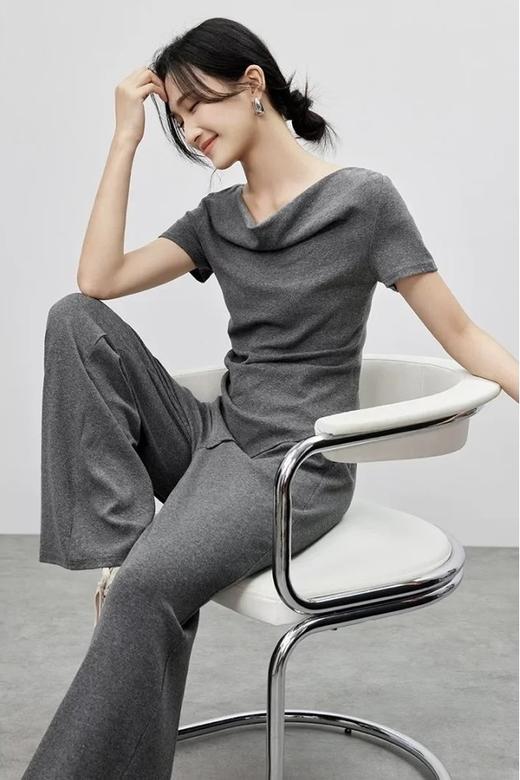 SENTUBILA尚都比拉 舒适休闲灰色荡领上衣长裤套装 21186 商品图6