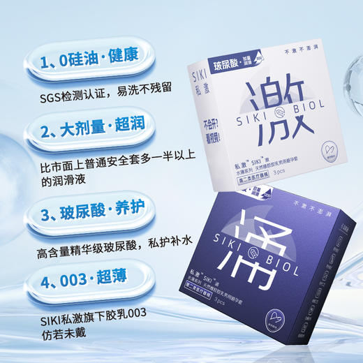SIKI私激避孕套003超薄安全套大剂量玻尿酸1200mg水氧润滑激涌6只 商品图2