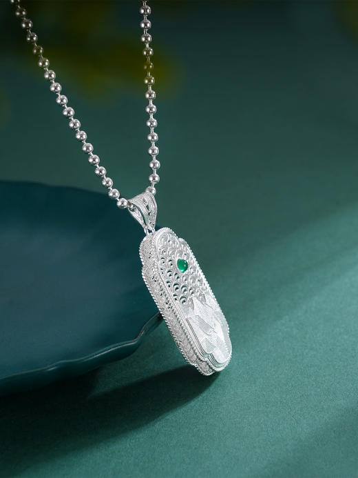 子佩集S990银【山河湘貌】大号套链项链【DSDZ009】纯银花丝绿玉髓大师工坊原创作品山水 商品图6