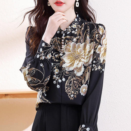 KQL2025抖音爆款数码直喷印花长袖洋气遮肚子衬衣百搭桑蚕丝上衣 商品图2