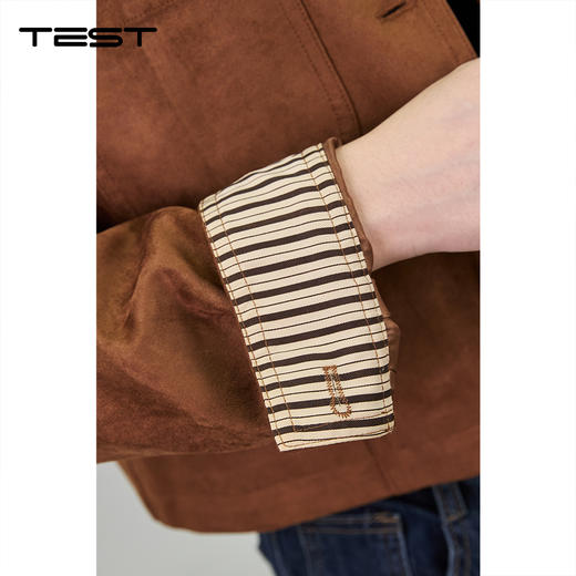 秋上新复古棕色麂皮圆领短款夹克2253025 商品图3