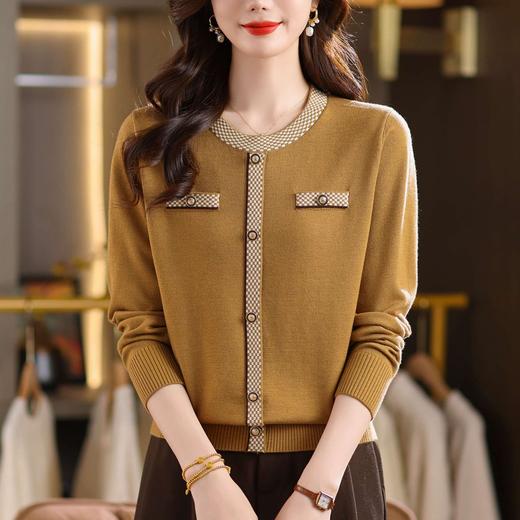 CC小香风撞色边针织衫女春秋好看圆领短款精致感打底衫显瘦毛衣潮 商品图1