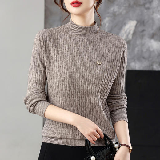 CC高级感毛衣女冬季新款洋气半高领针织衫时尚显瘦短款打底上衣百搭 商品图1
