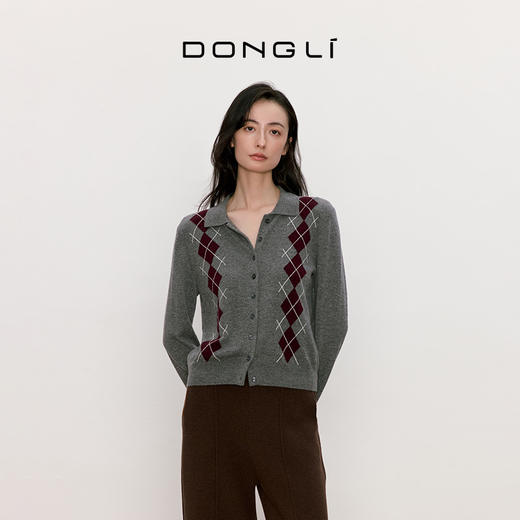 东黎 • 我不被驯化 山羊绒女士秋季学院风菱形格套衫 5160 商品图1