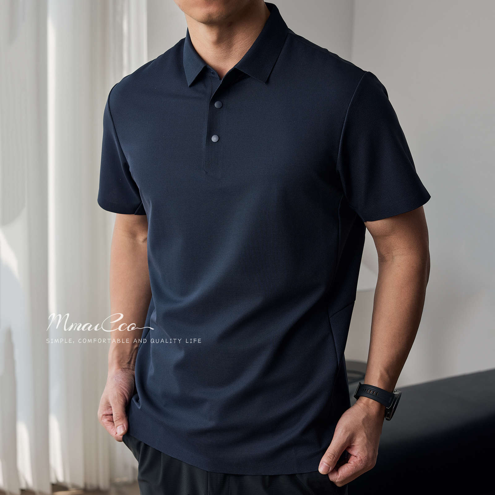 墨麦客男装凉感短袖POLO衫男2025夏季新款薄款华夫格男士翻领t恤