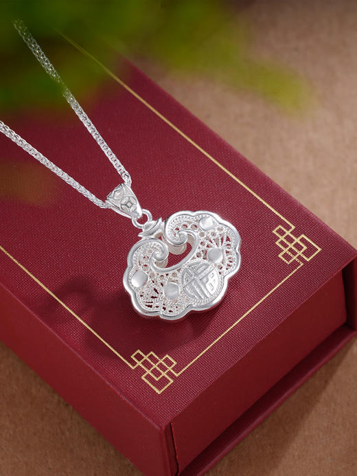 子佩集S990银儿童长命锁套链项链【CM4011-1】花丝福秀2509 商品图0