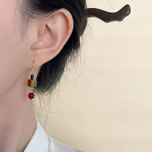 【梵音·虎眼石耳环】敦煌小众国风原创手作复古天然石耳环 气质虎眼石新中式优雅汉服耳饰 商品图1