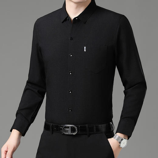 秋季长袖衬衣男士中年商务休闲真口袋棉麻爸爸男装衬衫 商品图4
