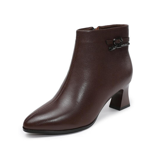 ZM 258699皮靴子尖头瘦瘦靴粗跟高跟显瘦短筒靴 商品图4