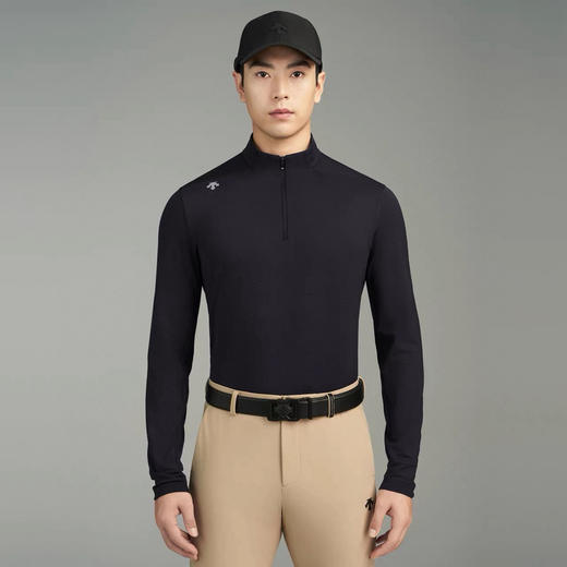 原单正品 DESCENTEGOLF迪桑特高尔夫男士立领磨毛长袖POLO衫，
颜色: 黑色
尺码：MLXLXXL 商品图0