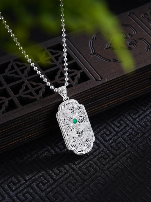 子佩集S990银【枫生水起】大号套链项链【DSDZ010】纯银花丝绿玉髓大师工坊原创作品枫叶2509 商品图0