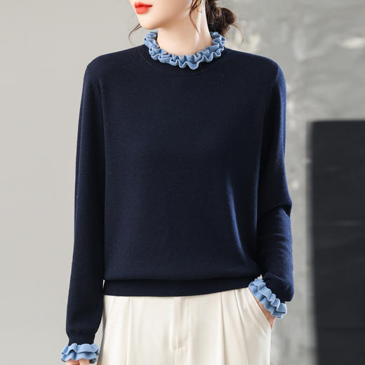 CC木耳边撞色针织衫气质上衣秋装2025新款女装早秋薄款洋气打底毛衣 商品图3