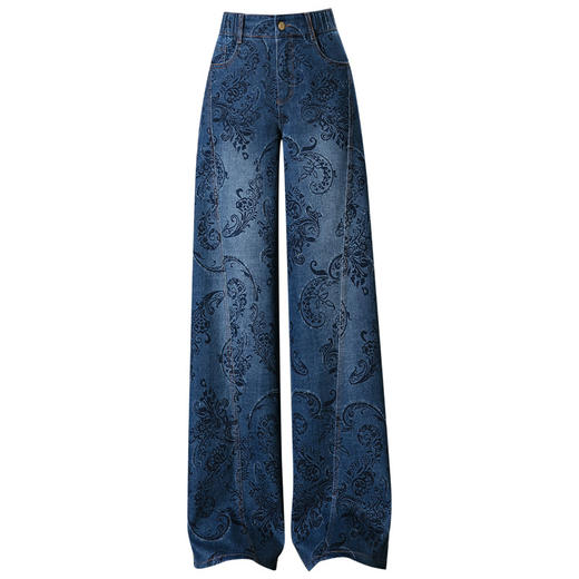 QYM 9853-Y提花牛仔阔腿裤松紧高腰直筒裤时尚气质休闲裤 商品图4