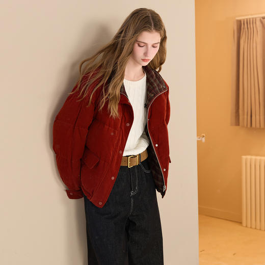 三彩2025冬季新款两面穿羽绒服90白鸭绒短款绗缝面包服M 商品图3