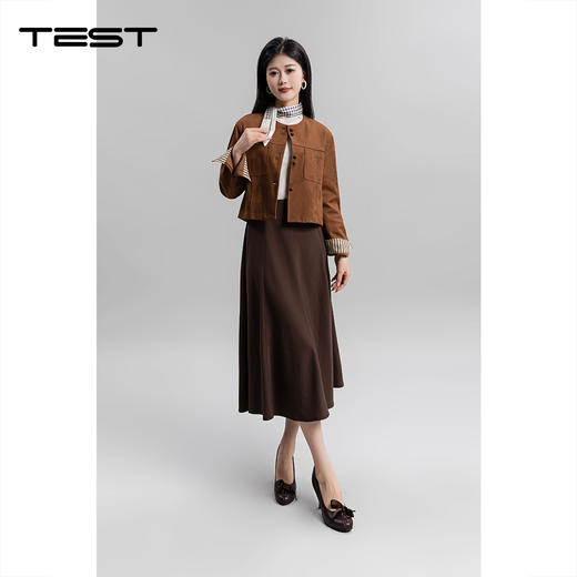 秋上新复古棕色麂皮圆领短款夹克2253025 商品图0