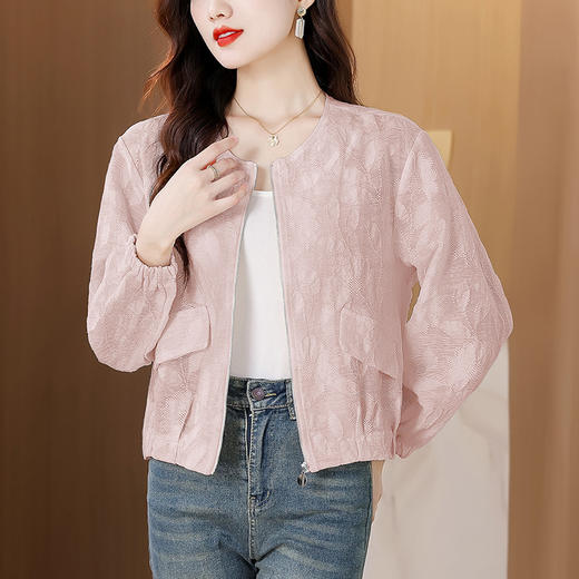 KQL时尚圆领提花拉链夹克外套女2025秋季新款休闲短款百搭棒球服批发 商品图1