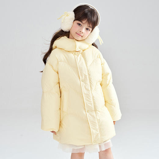 笛莎Deesha 2025冬季女童时尚三防抗菌绒连帽中长款羽绒服 商品图2