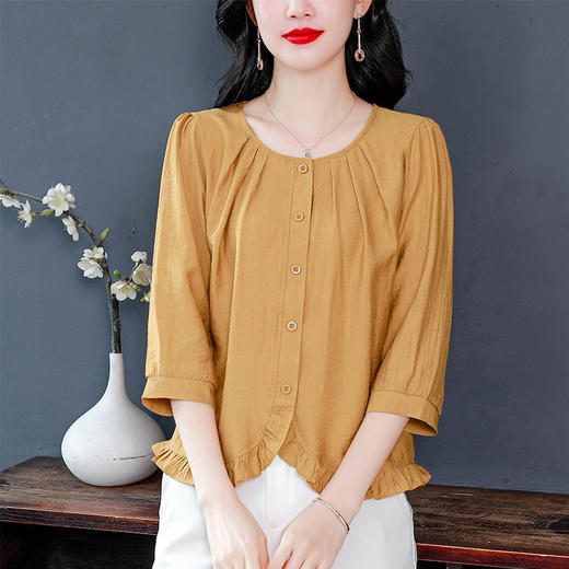 KQL现货初秋新款七分袖上衣宽松大码女装圆领小衫百搭显瘦 商品图3