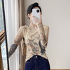 KQL欧货2025秋冬时尚纱网印花定位花长袖圆领修身显瘦洋气上衣潮 商品缩略图2