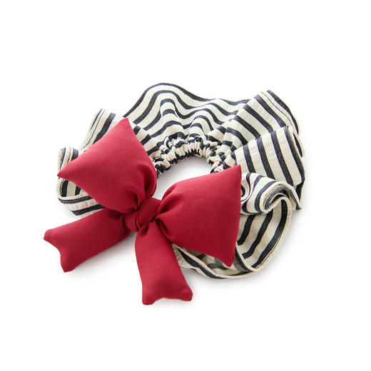 三彩2025新款复古学院风黑白条纹发圈蝴蝶结经典约会头饰氛围感 商品图1