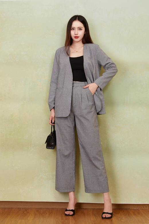 ESTELLICA 极简老钱风黑白细格西装长裤套装 21150 商品图1